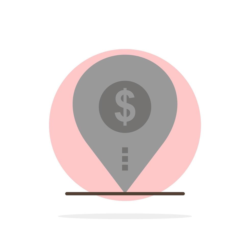 dólar pin mapa ubicación banco negocio abstracto círculo fondo plano color icono vector