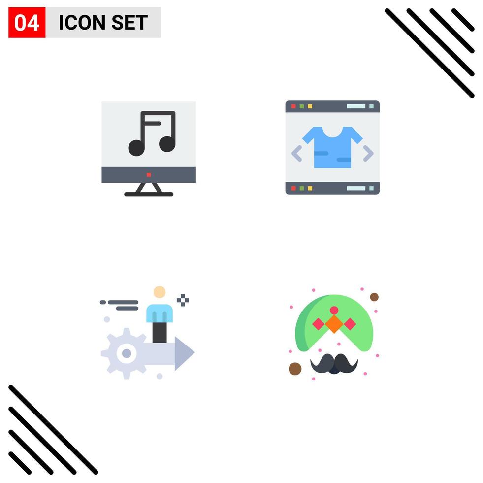 Pack of 4 Modern Flat Icons Signs and Symbols for Web Print Media such as audio gear video online user Editable Vector Design Elements