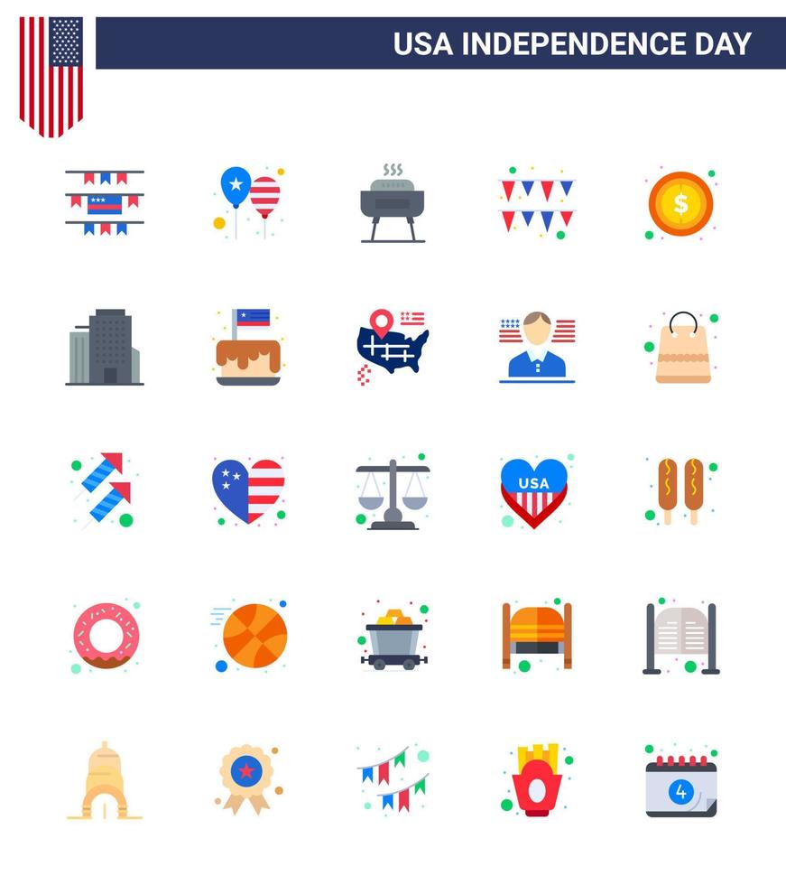 paquete grande de 25 estados unidos feliz día de la independencia estados unidos planos vectoriales y símbolos editables del dólar usa barbacoa papel festival elementos editables de diseño vectorial del día de estados unidos vector