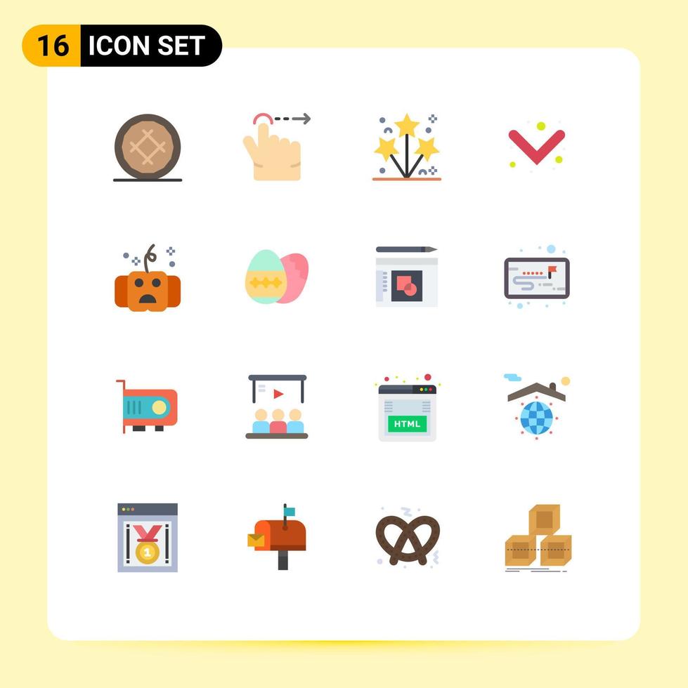 conjunto de pictogramas de 16 colores planos simples de halloween todos los fuegos artificiales flecha completa paquete editable de elementos de diseño de vectores creativos