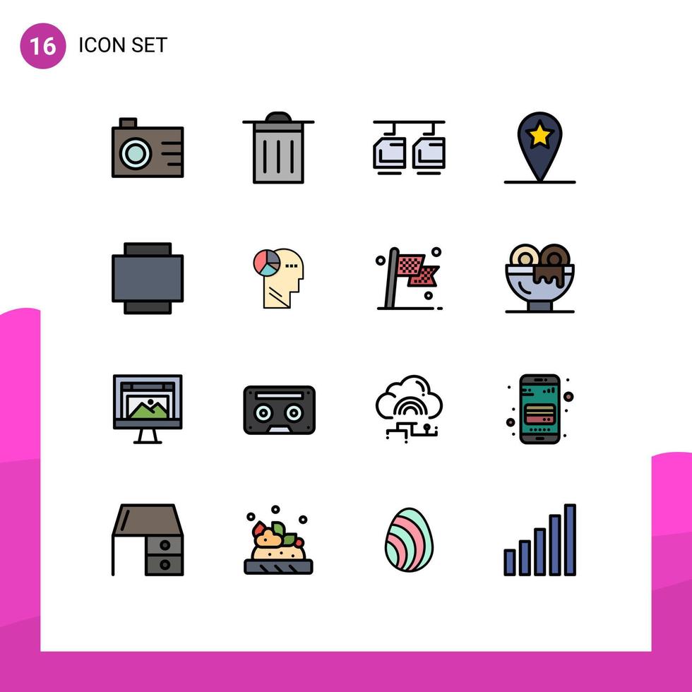 16 User Interface Flat Color Filled Line Pack of modern Signs and Symbols of mind graph transportation rotate star Editable Creative Vector Design Elements