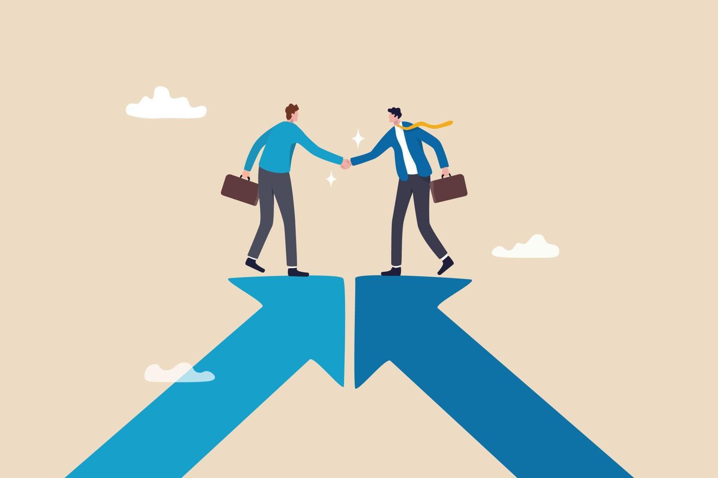 Cooperation partnership, work together for success, team collaboration, agreement or negotiation, collaborate concept, businessmen handshake on growth arrow joining connection agree to work together. vector