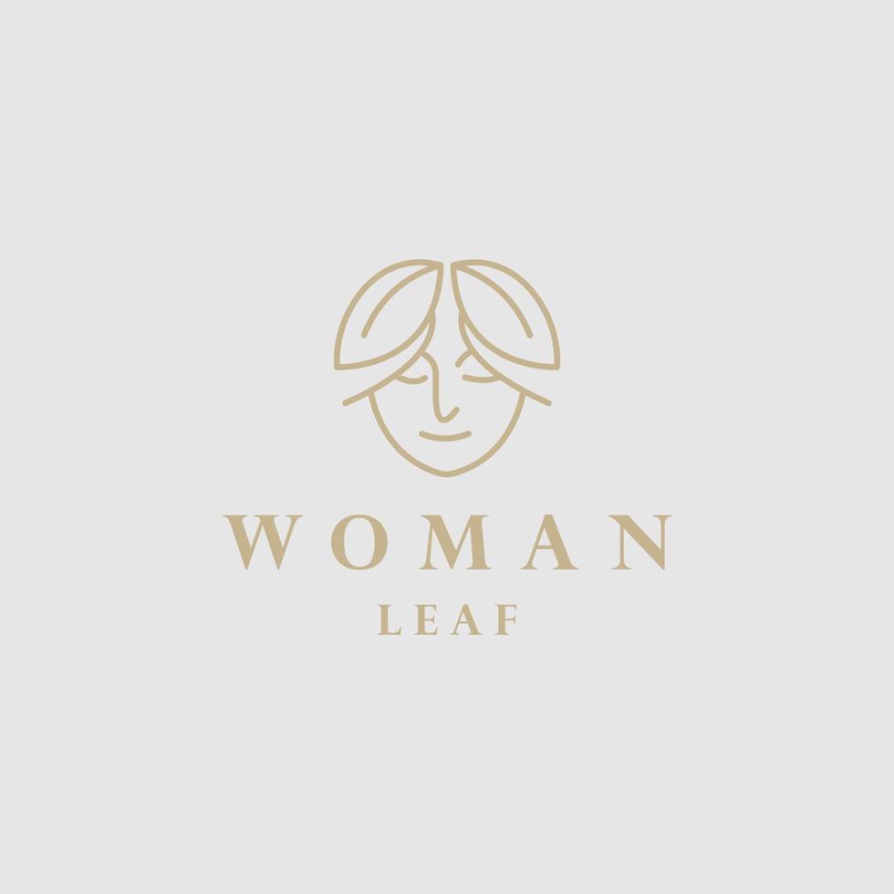 Beautiful woman's face logo design template. Hair, girl, leaf symbol. vector