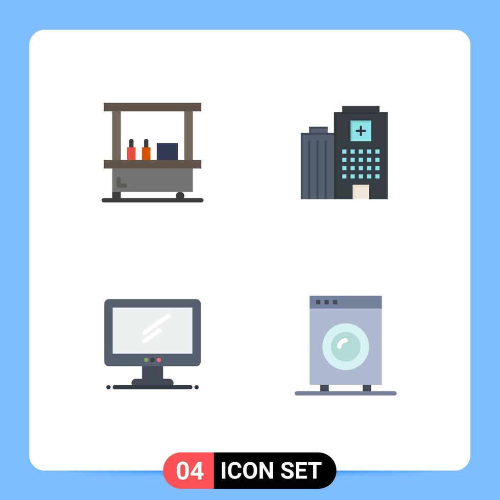 Group of 4 Flat Icons Signs and Symbols for drink monitor stand building imac Editable Vector Design Elements