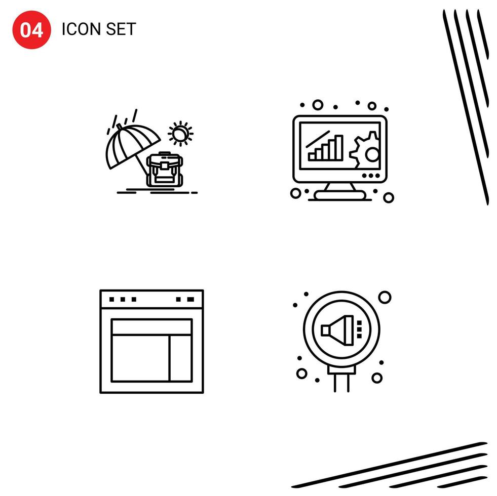 Set of 4 Vector Filledline Flat Colors on Grid for summer layout season data management web Editable Vector Design Elements