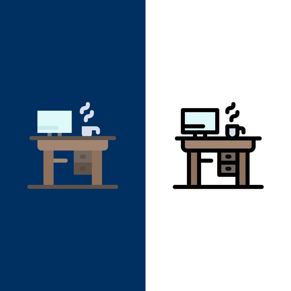 Job Laptop Office Working  Icons Flat and Line Filled Icon Set Vector Blue Background