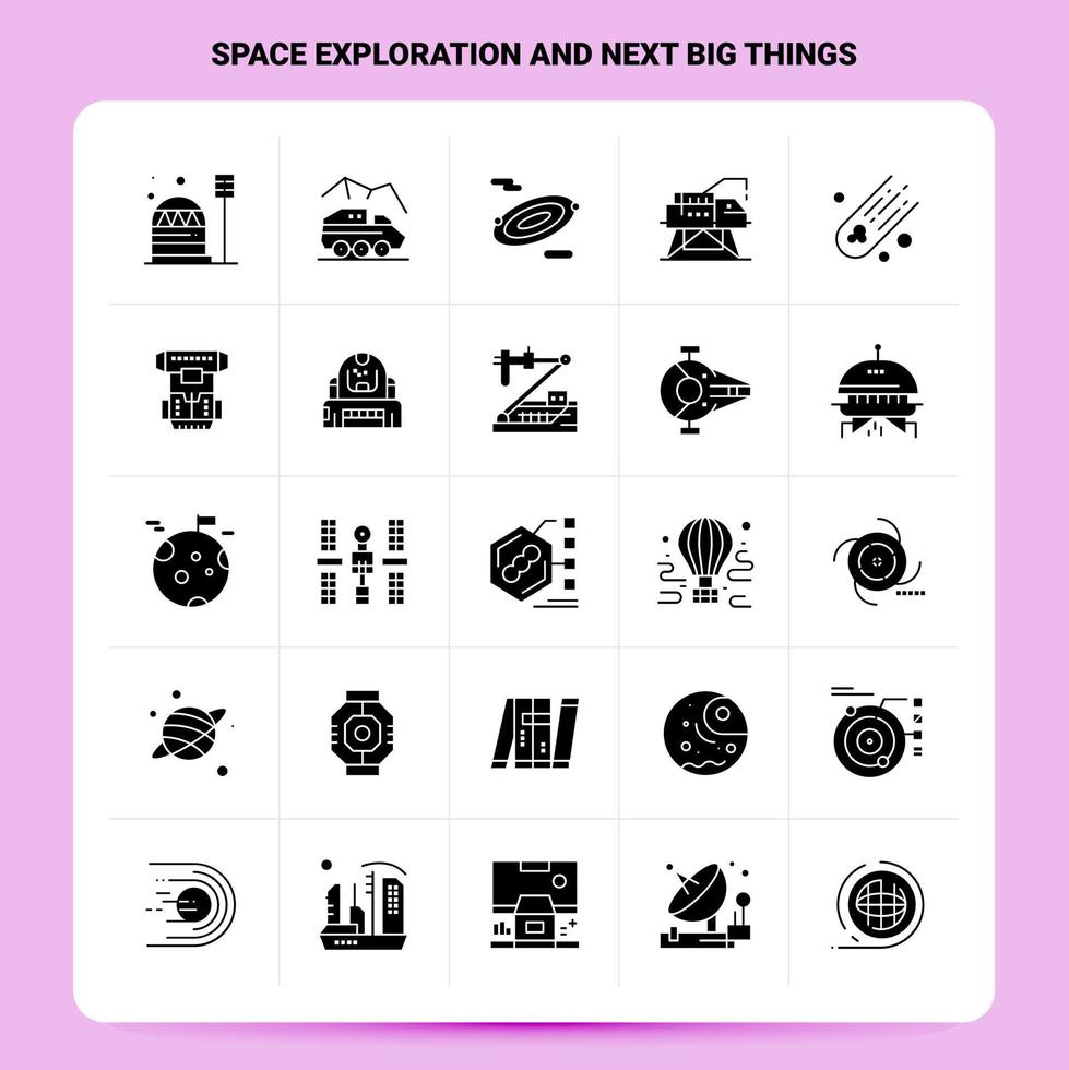 Solid 25 Space Exploration And Next Big Things Icon set Vector Glyph Style Design Black Icons Set Web and Mobile Business ideas design Vector Illustration