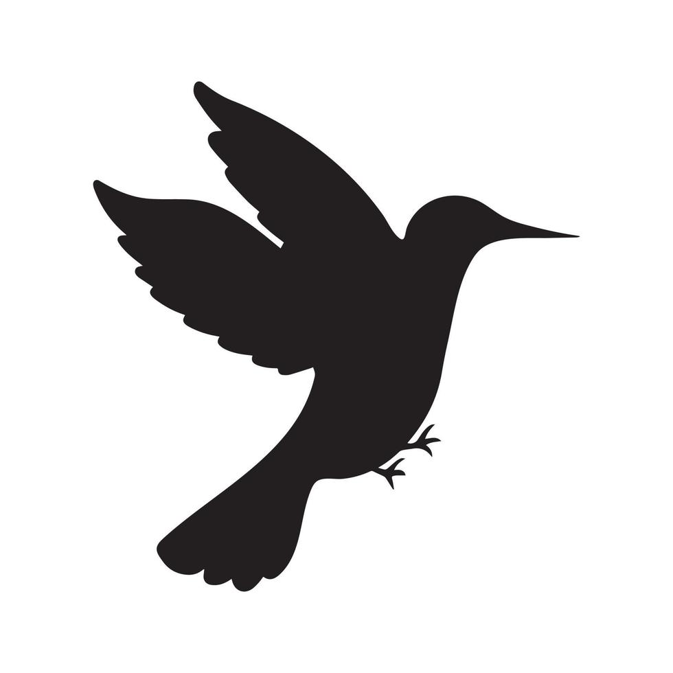 Hummingbird vector icon silhouette isolated on plain white background. Flying animal with black colored simple flat drawing art.