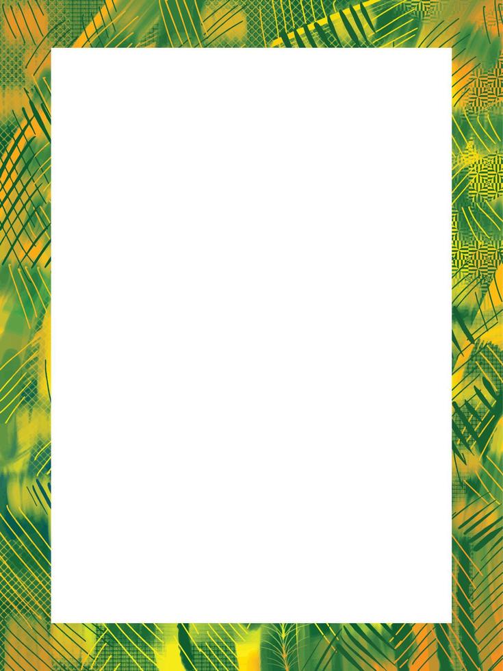 Vector green abstract jungle themed natural frame with white blank copy space on the centre. Isolated eps wallpaper with vertical shaped template for title cover, social media post, banner, and others
