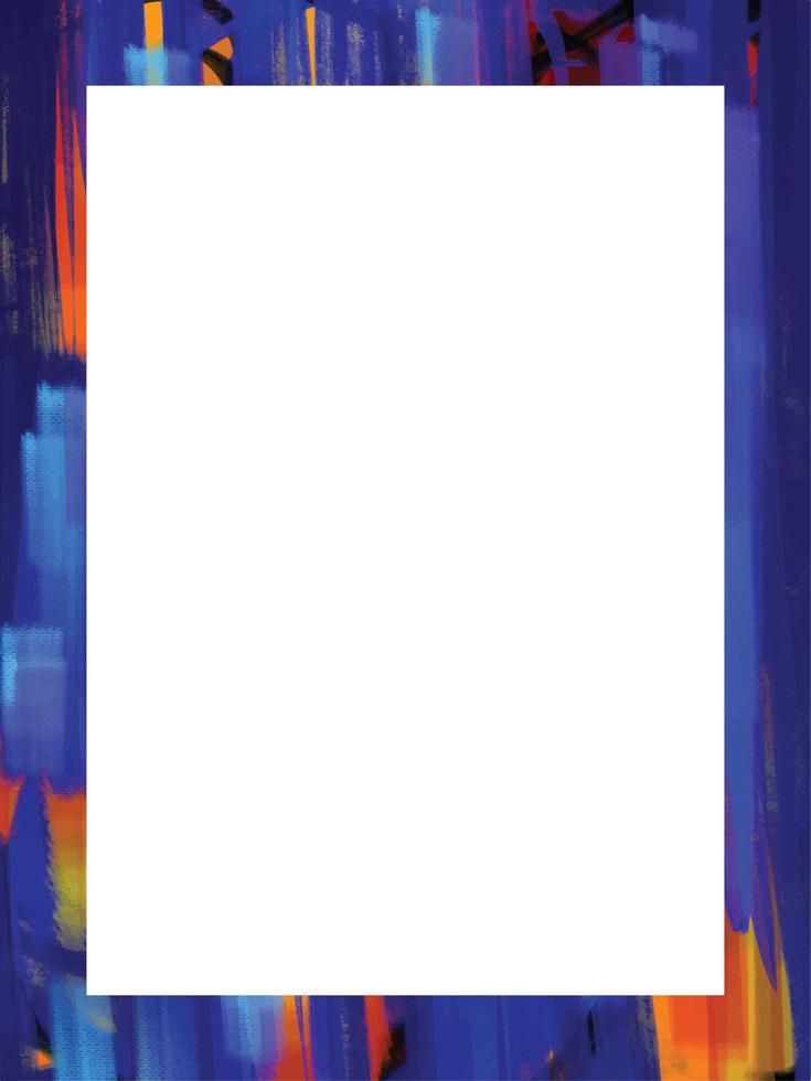 Abstract colorful blue and orange artsy grungy brush stroke background frame with white blank copy space isolated. Template for social media post, poster, banner, brochure, and others. vector