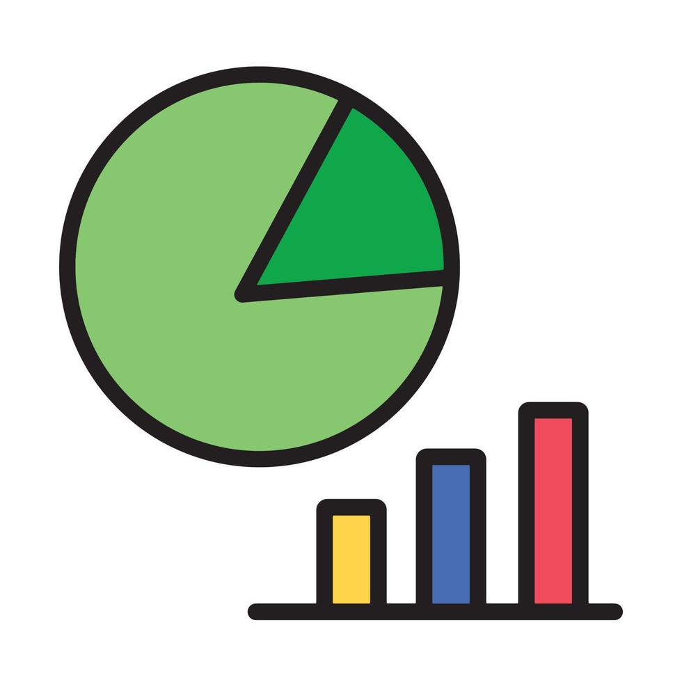 Green pie chart and bar graphs data vector icon isolated on white background. Information themed pictogram with bold clean simple flat color and outline glyph.