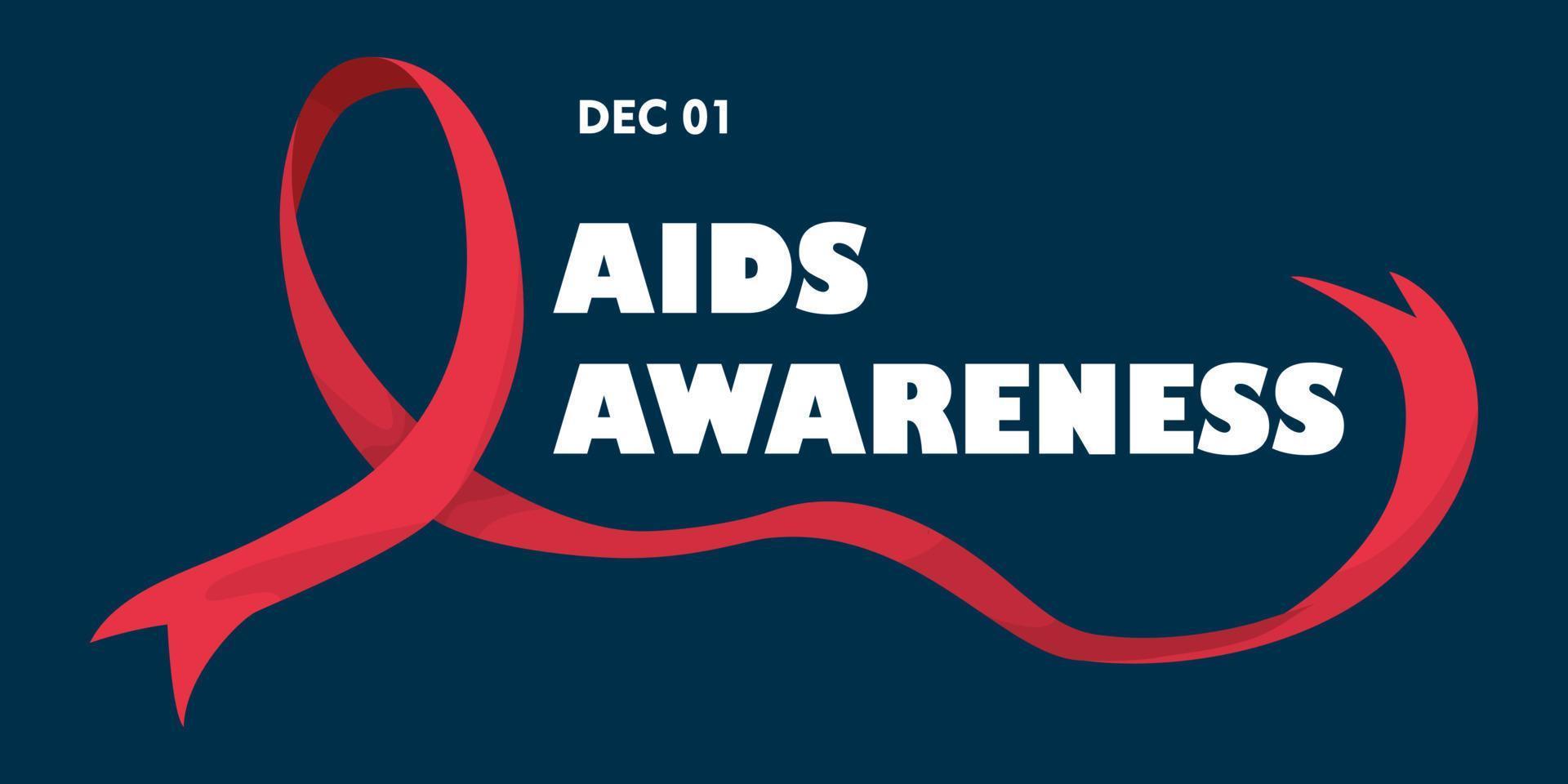 world aids awareness day 1 december. long ribbon draw illustration on dark blue background vector EPS10