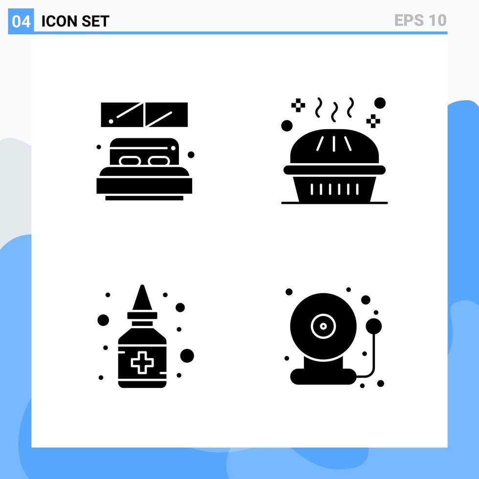 Modern 4 solid style icons. Glyph Symbols for general use. Creative Solid Icon Sign Isolated on White Background. 4 Icons Pack. vector