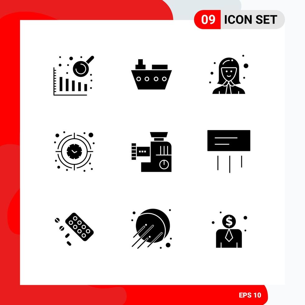 Stock Vector Icon Pack of 9 Line Signs and Symbols for kitchen timer female worker time focus Editable Vector Design Elements
