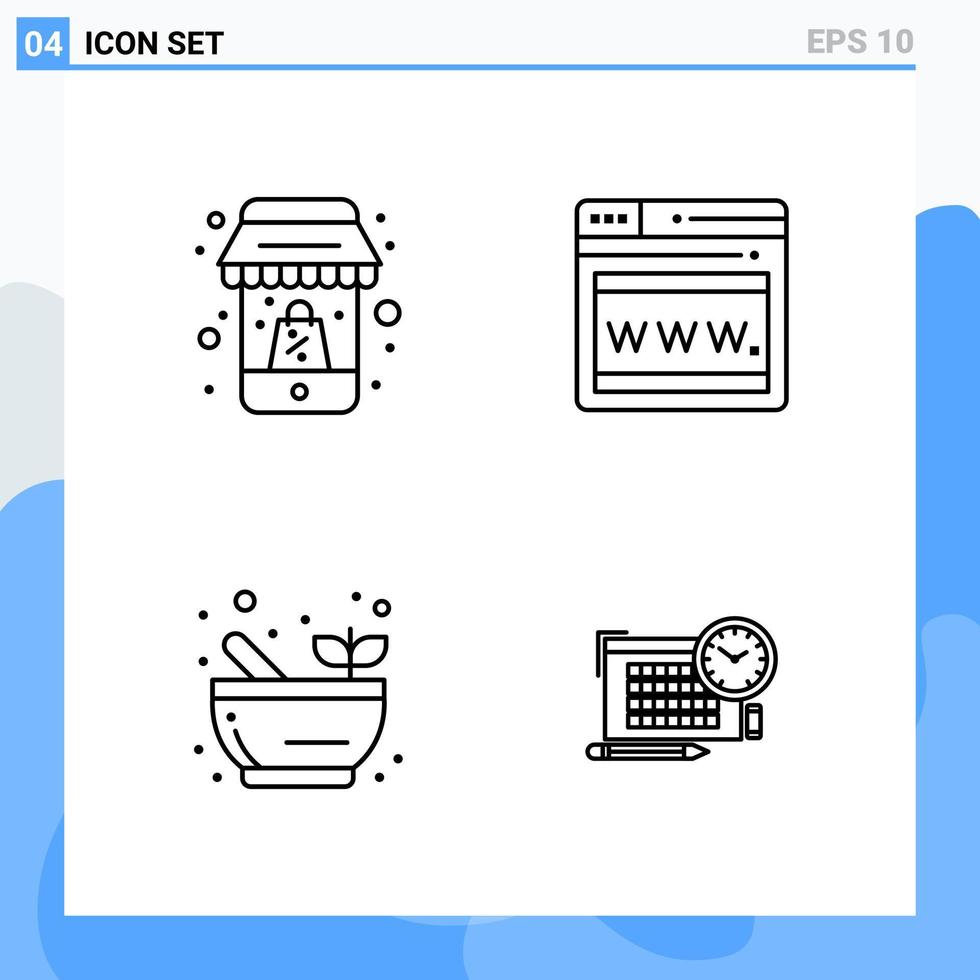 Modern 4 Line style icons. Outline Symbols for general use. Creative Line Icon Sign Isolated on White Background. 4 Icons Pack. vector