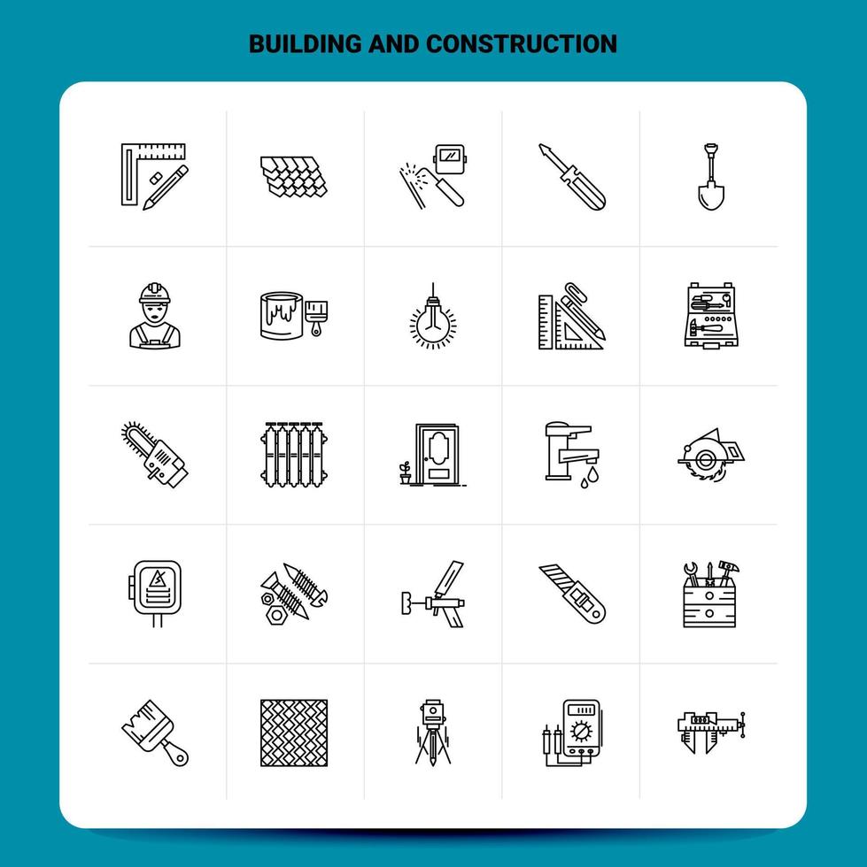 OutLine 25 Building and Construction Icon set Vector Line Style Design Black Icons Set Linear pictogram pack Web and Mobile Business ideas design Vector Illustration