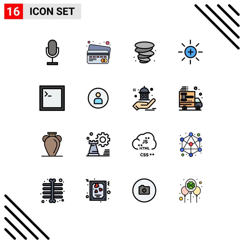 16 User Interface Flat Color Filled Line Pack of modern Signs and Symbols of terminal code storm user interface Editable Creative Vector Design Elements