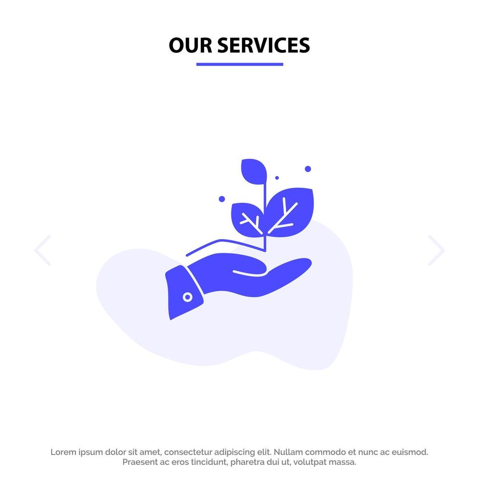 Our Services Growth Grow Hand Success Solid Glyph Icon Web card Template vector