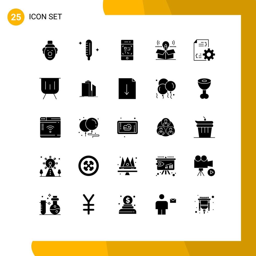 Modern Set of 25 Solid Glyphs and symbols such as development solution phone idea package Editable Vector Design Elements