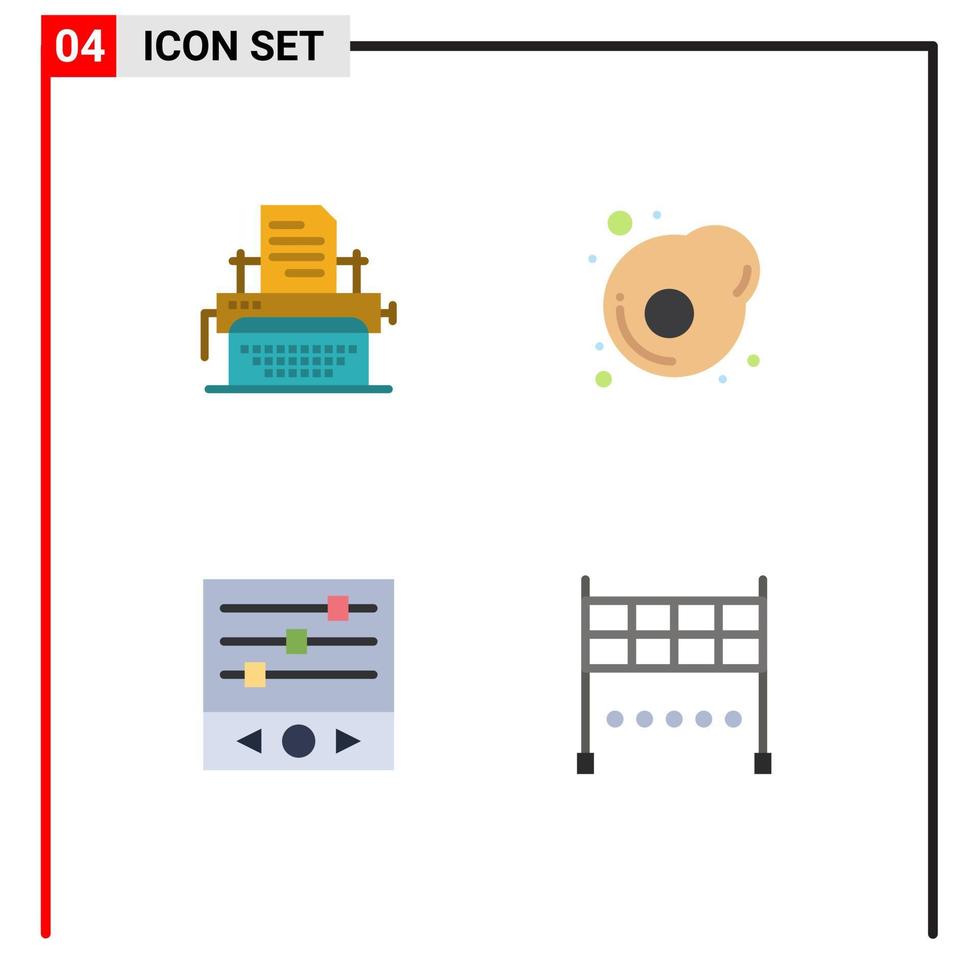 paquete de 4 iconos planos creativos de frecuencia de sonido de máquina de escribir publicar elementos de diseño vectorial editables con acabado de tortilla vector