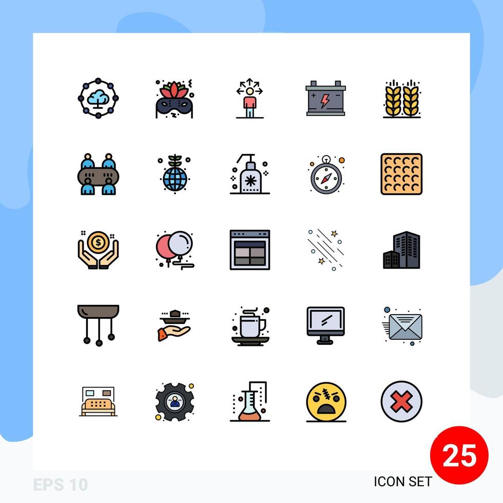 Mobile Interface Filled line Flat Color Set of 25 Pictograms of field farm connection agriculture power Editable Vector Design Elements