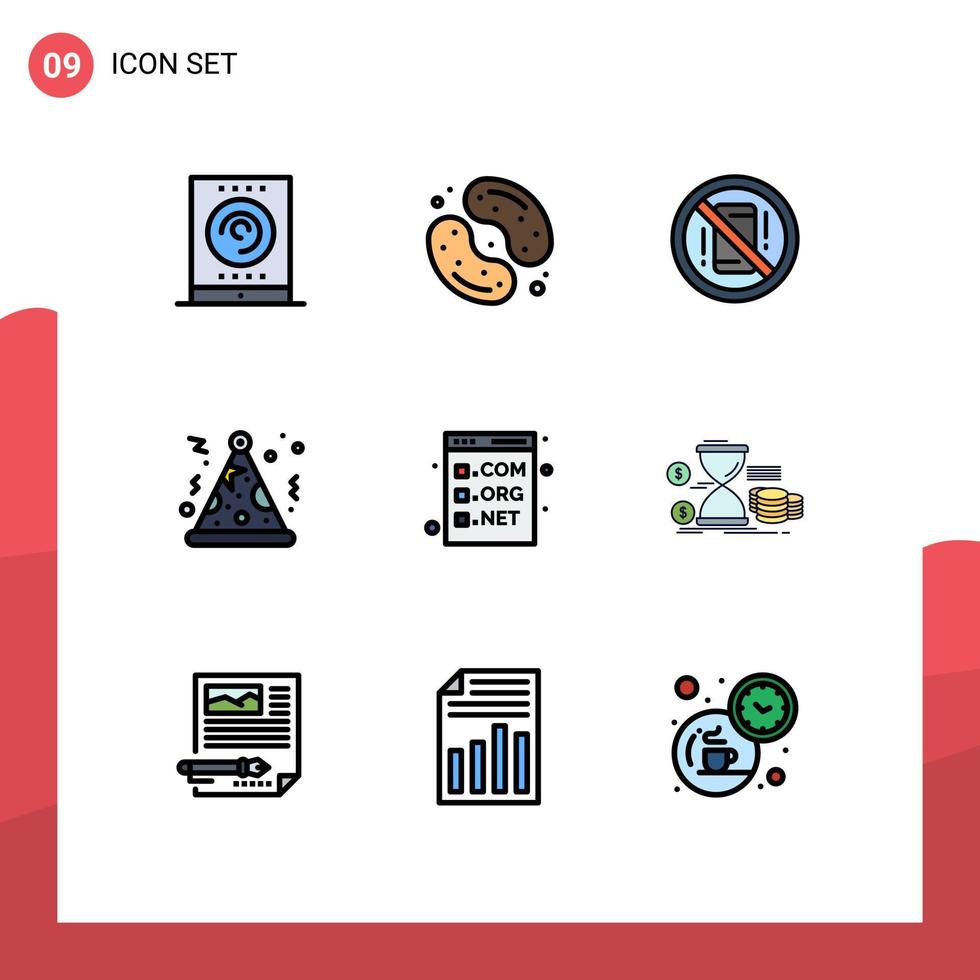 Set of 9 Modern UI Icons Symbols Signs for browser party jelly been hat off Editable Vector Design Elements