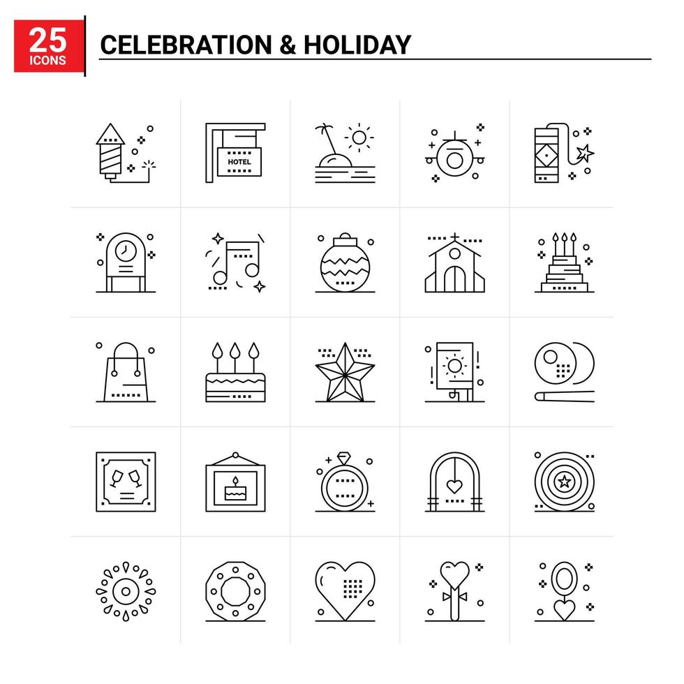 25 celebración vacaciones icono conjunto vector fondo