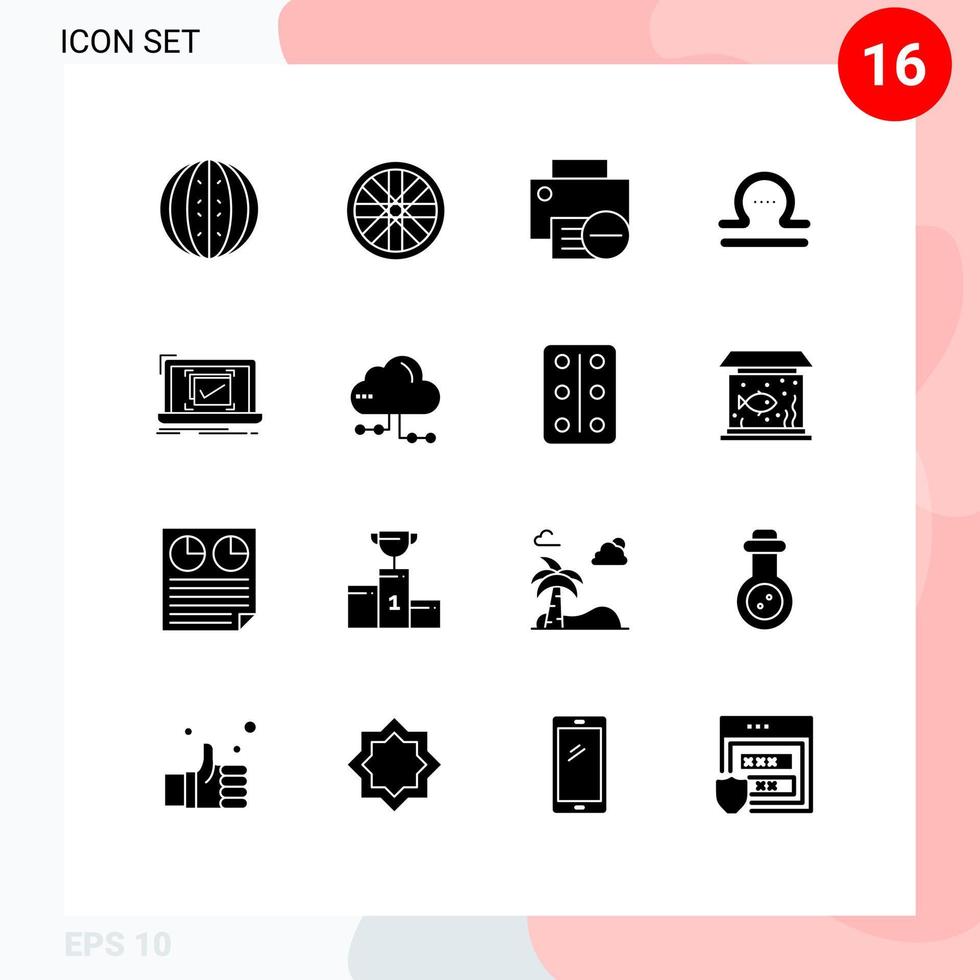 Modern Set of 16 Solid Glyphs and symbols such as monitoring greece devices zodiac astrology Editable Vector Design Elements