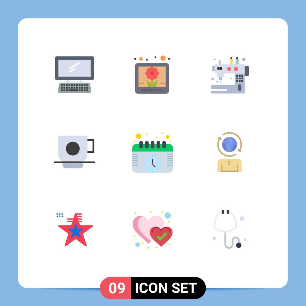 Set of 9 Modern UI Icons Symbols Signs for calendar cup handcraft coffee tailoring Editable Vector Design Elements