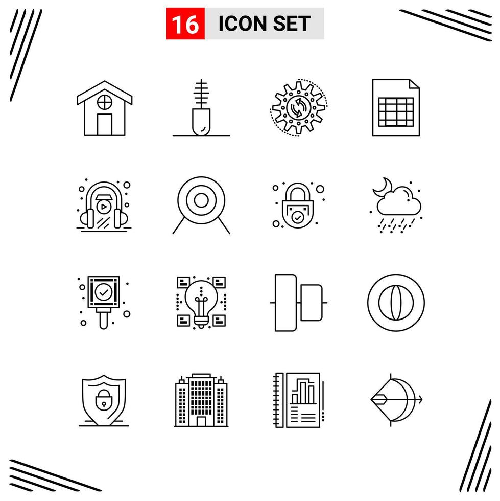 16 Icons Line Style. Grid Based Creative Outline Symbols for Website Design. Simple Line Icon Signs Isolated on White Background. 16 Icon Set. vector