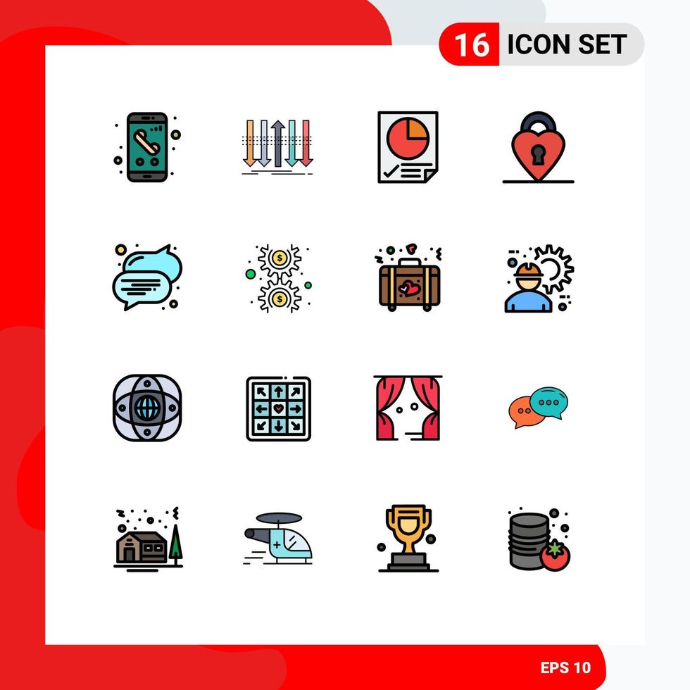 Pictogram Set of 16 Simple Flat Color Filled Lines of bubble love forward lock page Editable Creative Vector Design Elements