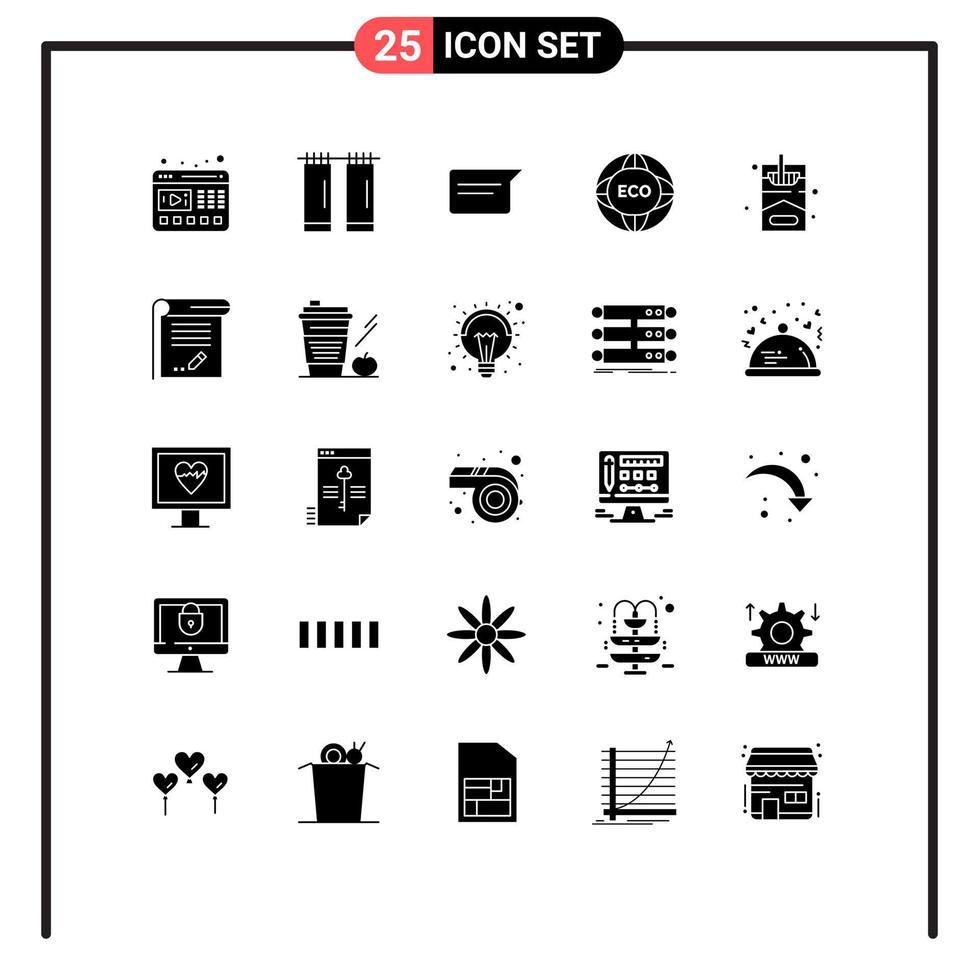 Pack of 25 Modern Solid Glyphs Signs and Symbols for Web Print Media such as hobbies eco basic world global Editable Vector Design Elements