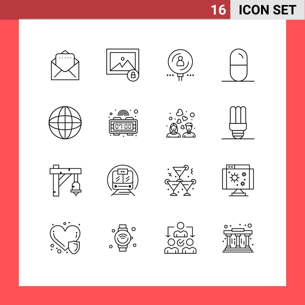 Pack of 16 Modern Outlines Signs and Symbols for Web Print Media such as equipment devices professional automation sport Editable Vector Design Elements