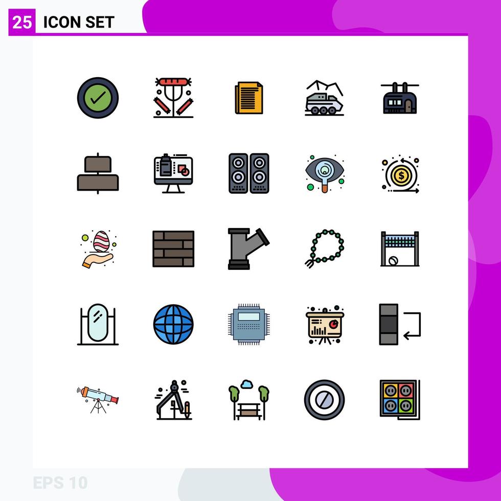 Set of 25 Modern UI Icons Symbols Signs for transport rover lunch planet paper Editable Vector Design Elements