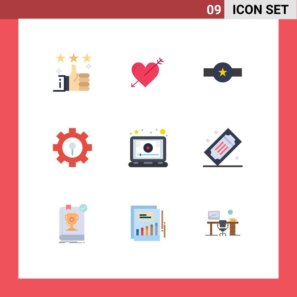 Mobile Interface Flat Color Set of 9 Pictograms of protection keyhole love star military Editable Vector Design Elements