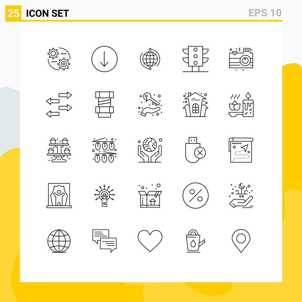 Line Pack of 25 Universal Symbols of camera maps business light internet Editable Vector Design Elements