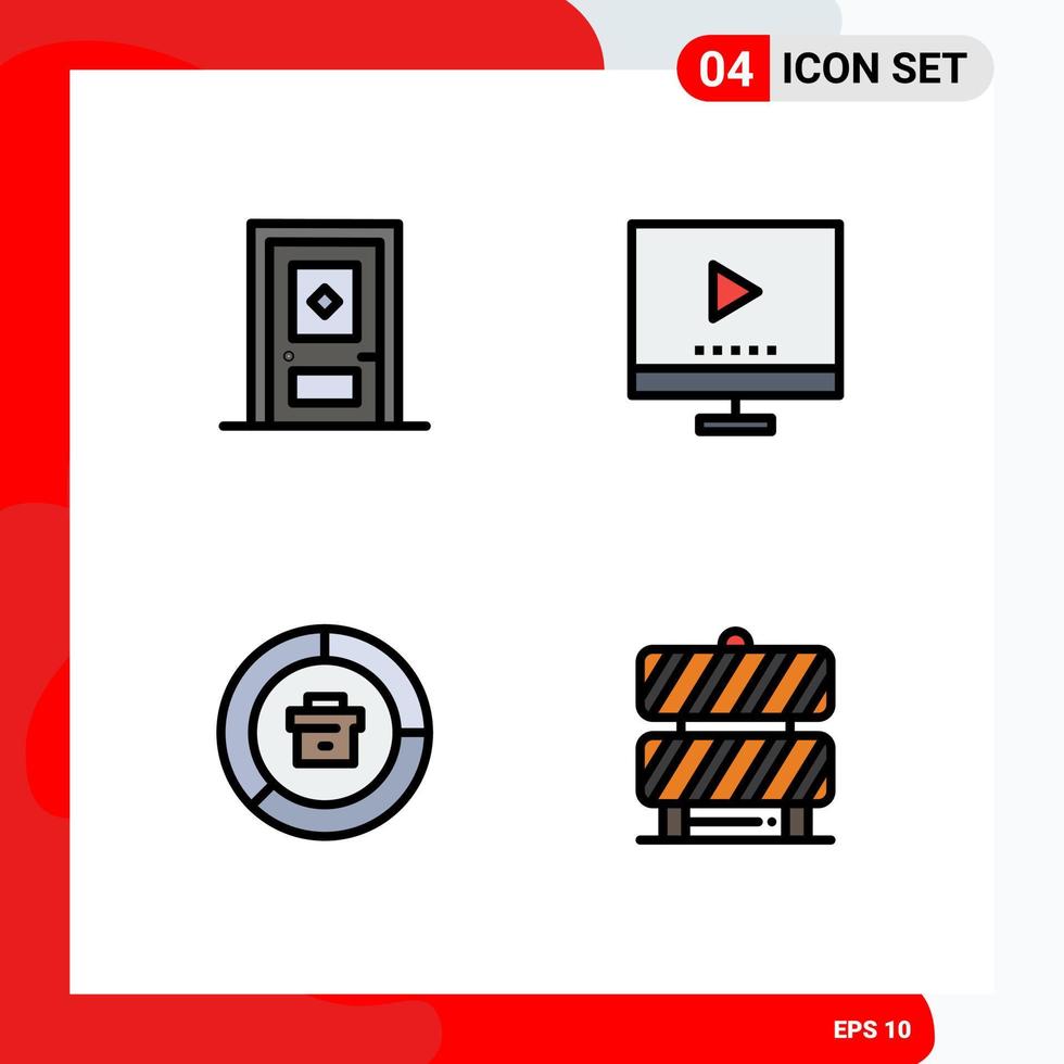 Modern Set of 4 Filledline Flat Colors Pictograph of building analysis door technology data Editable Vector Design Elements