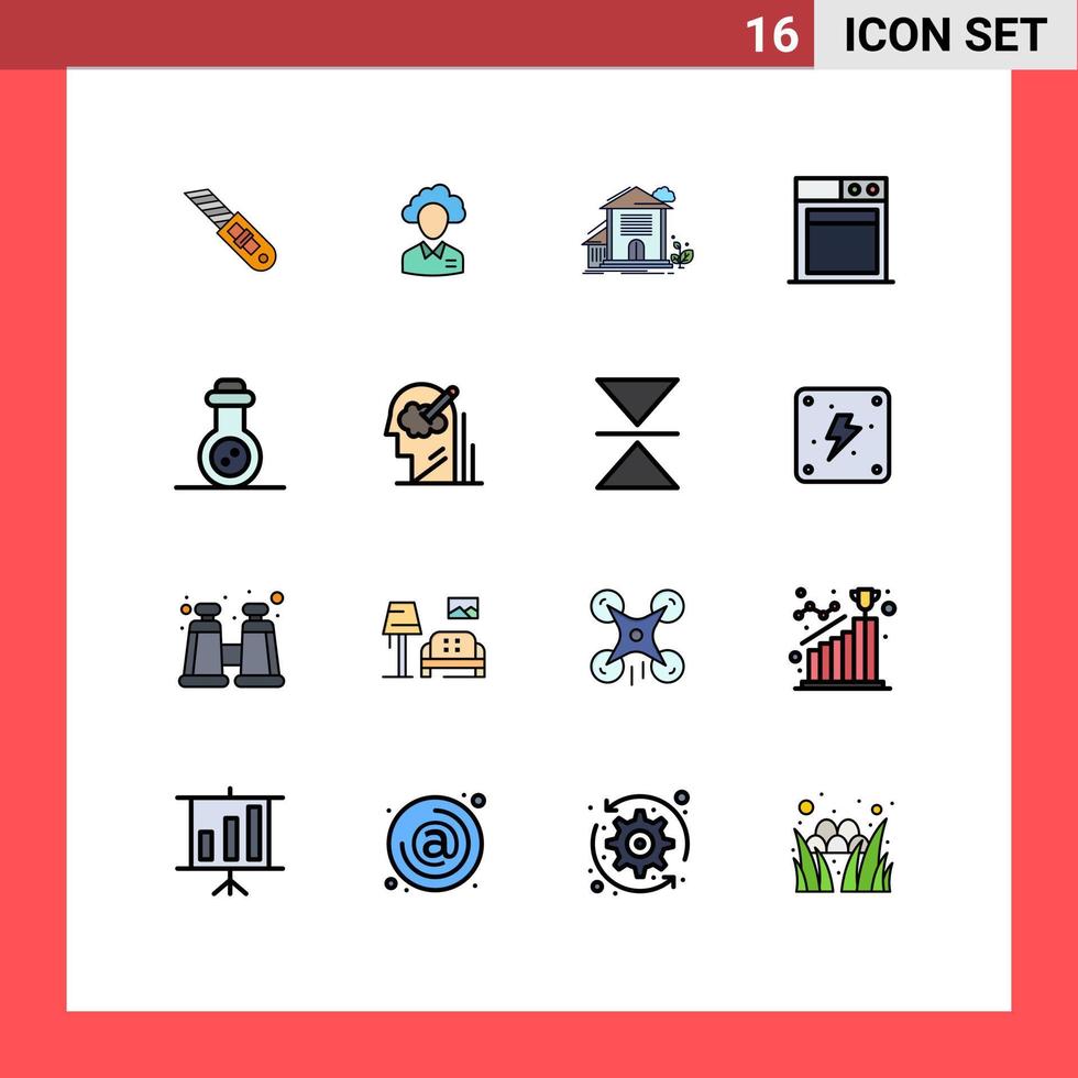 Group of 16 Modern Flat Color Filled Lines Set for technology office manager building house Editable Creative Vector Design Elements