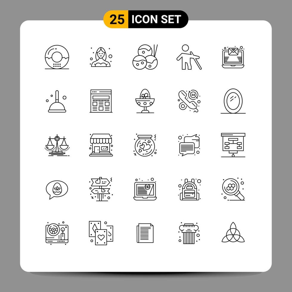 Universal Icon Symbols Group of 25 Modern Lines of email people profile old takoyaki Editable Vector Design Elements