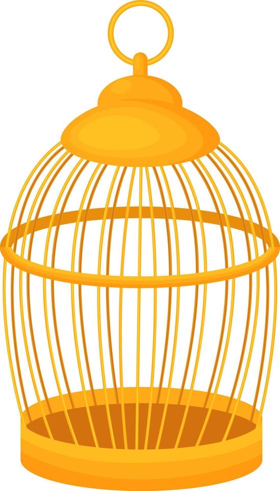 Bright golden bird cage. Vector illustration isolated on white background.