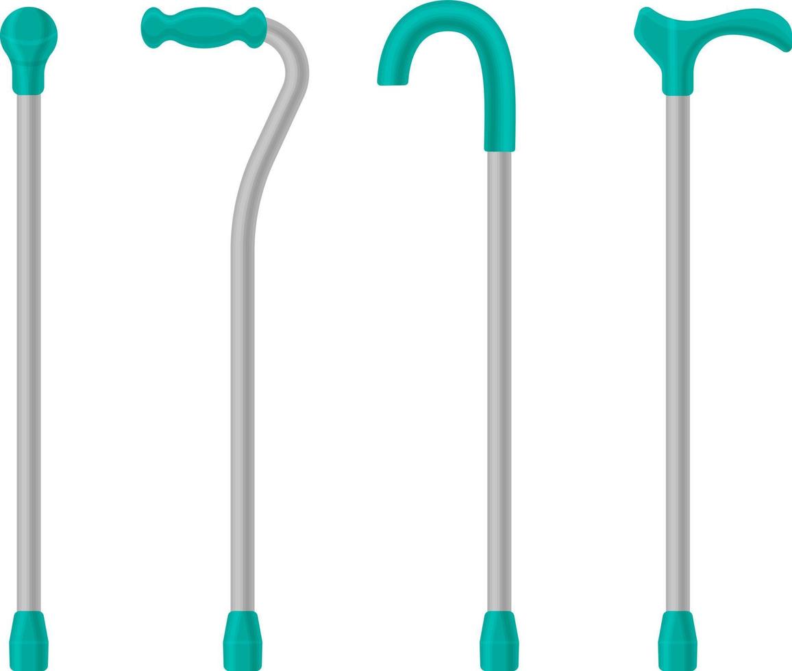 A set consisting of various crutches for the elderly. crutches for people with disabilities. Walking sttick for people with leg problems. Orthopedic supplies for the elderly and disabled. Vector. vector