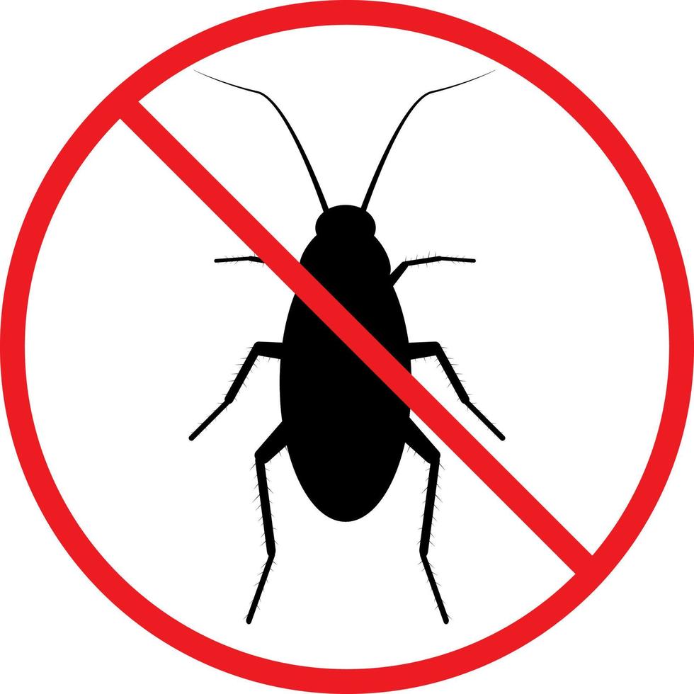 The silhouette of a cockroach in a red forbidding circle.The stop cockroach icon is forbidding sign. No pests. Vector illustration isolated on a white background.