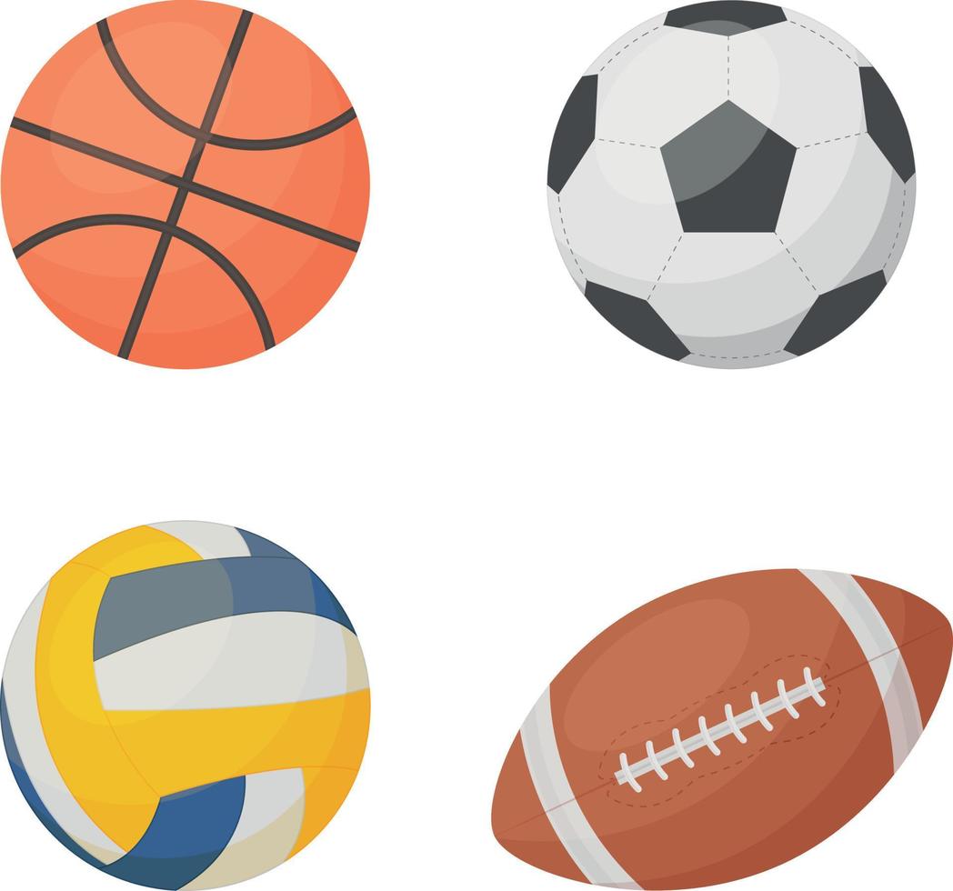 A bright sports set with the image of balls for playing volleyball,basketball,football, American football. Balls for game sports. Vector illustration isolated on a white background