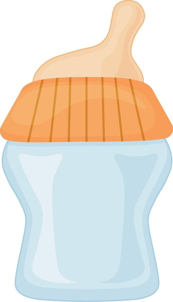 A bottle with a pacifier for babies. A bottle for feeding newborns filled with milk. Baby milk bottle. Vector illustration isolated on a white background