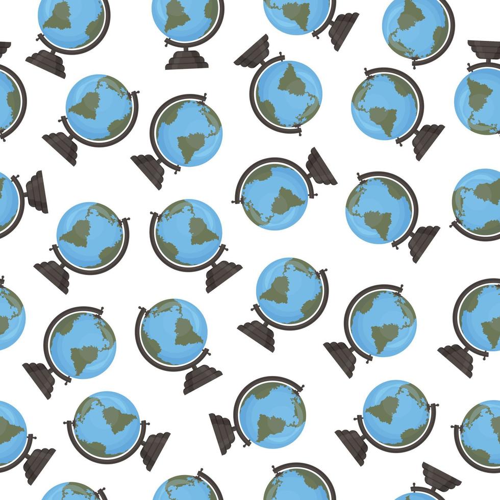 A school seamless pattern consisting of colored globes located in different positions. Pattern of globes for print, vector illustration.