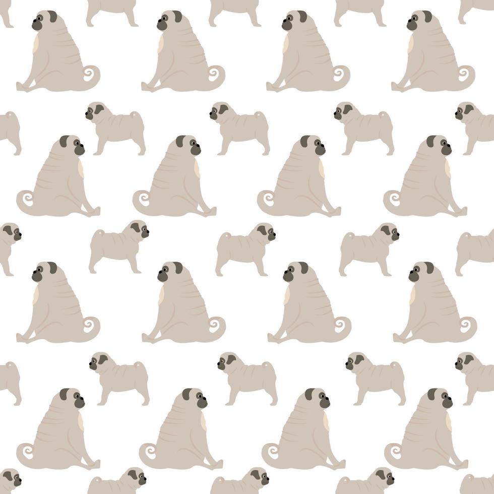 Cute children s seamless pattern with the image of cute pugs, an adult dog and a puppy looking in different directions. Pattern for the print .Vector illustration on white background. vector