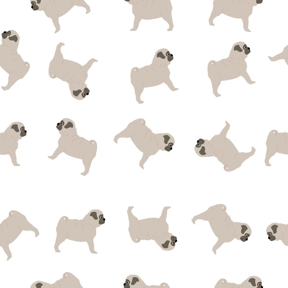 Cute baby seamless pattern featuring cute pug puppies. A dog puppy. Children's pattern for the print .Vector illustration on a white background. vector