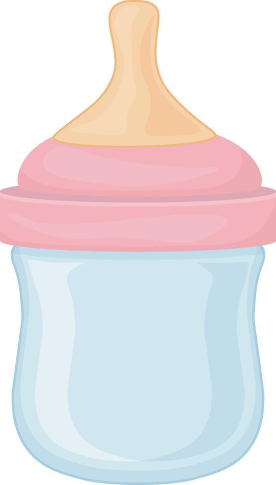 A bottle with a pacifier for babies. An empty bottle for feeding newborns. Baby milk bottle. Vector illustration isolated on a white background