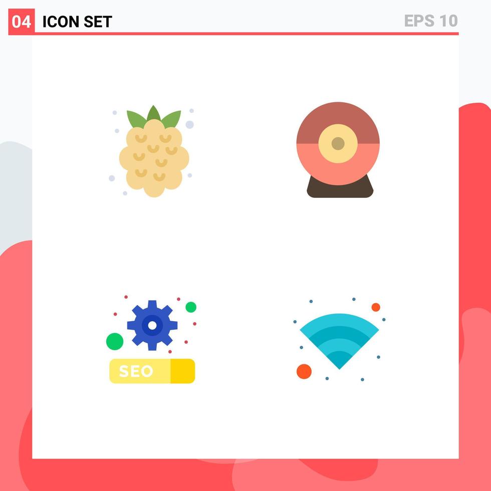 Group of 4 Flat Icons Signs and Symbols for food setting strawberry security wifi Editable Vector Design Elements