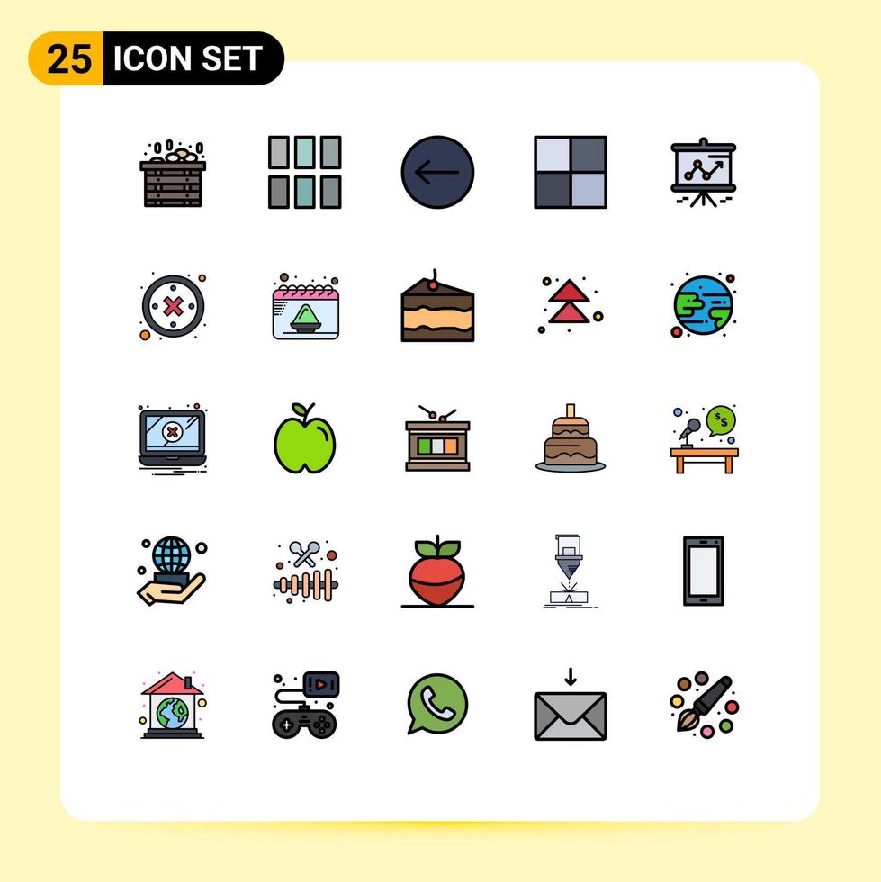 25 Thematic Vector Filled line Flat Colors and Editable Symbols of failure projector left presentation chart Editable Vector Design Elements